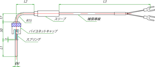 若者の大愛商品 極細K熱電対 シース型 コネクター付き リード線無し DS-1010 50